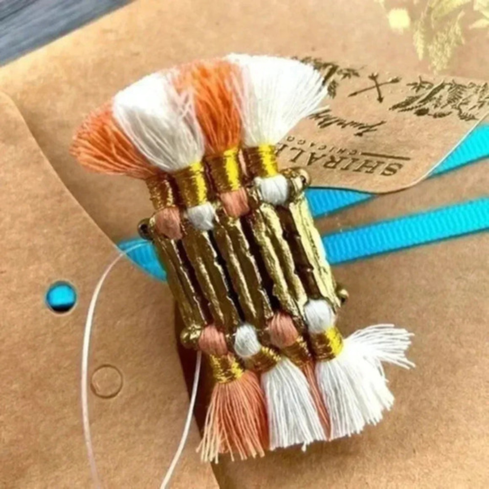 Shiraleah Kiera Brush Ring with Fringe Brush Peach Cream Tassel Gold Tone NWT